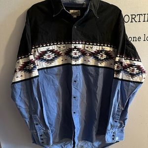 Vintage Express Rider western denim striped button down shirt